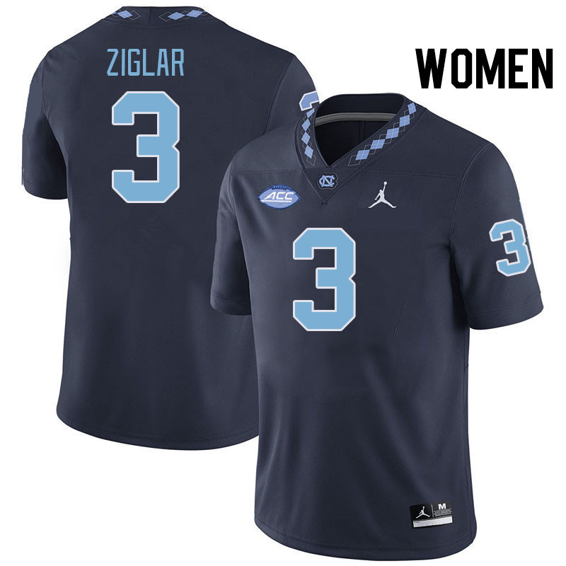 Women #3 Malcolm Ziglar North Carolina Tar Heels College Football Jerseys Stitched-Navy